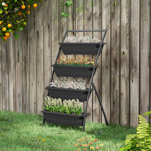 Outsunny Raised Garden Bed, 4 Tier Vertical Garden Planter Set, 4 Outdoor Planter Boxes with Stand, Self Draining Design Elevated Garden for Vegetable, Flowers & Herbs, Black