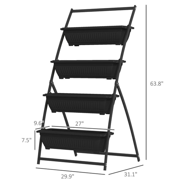 Outsunny Raised Garden Bed, 4 Tier Vertical Garden Planter Set, 4 Outdoor Planter Boxes with Stand, Self Draining Design Elevated Garden for Vegetable, Flowers & Herbs, Black