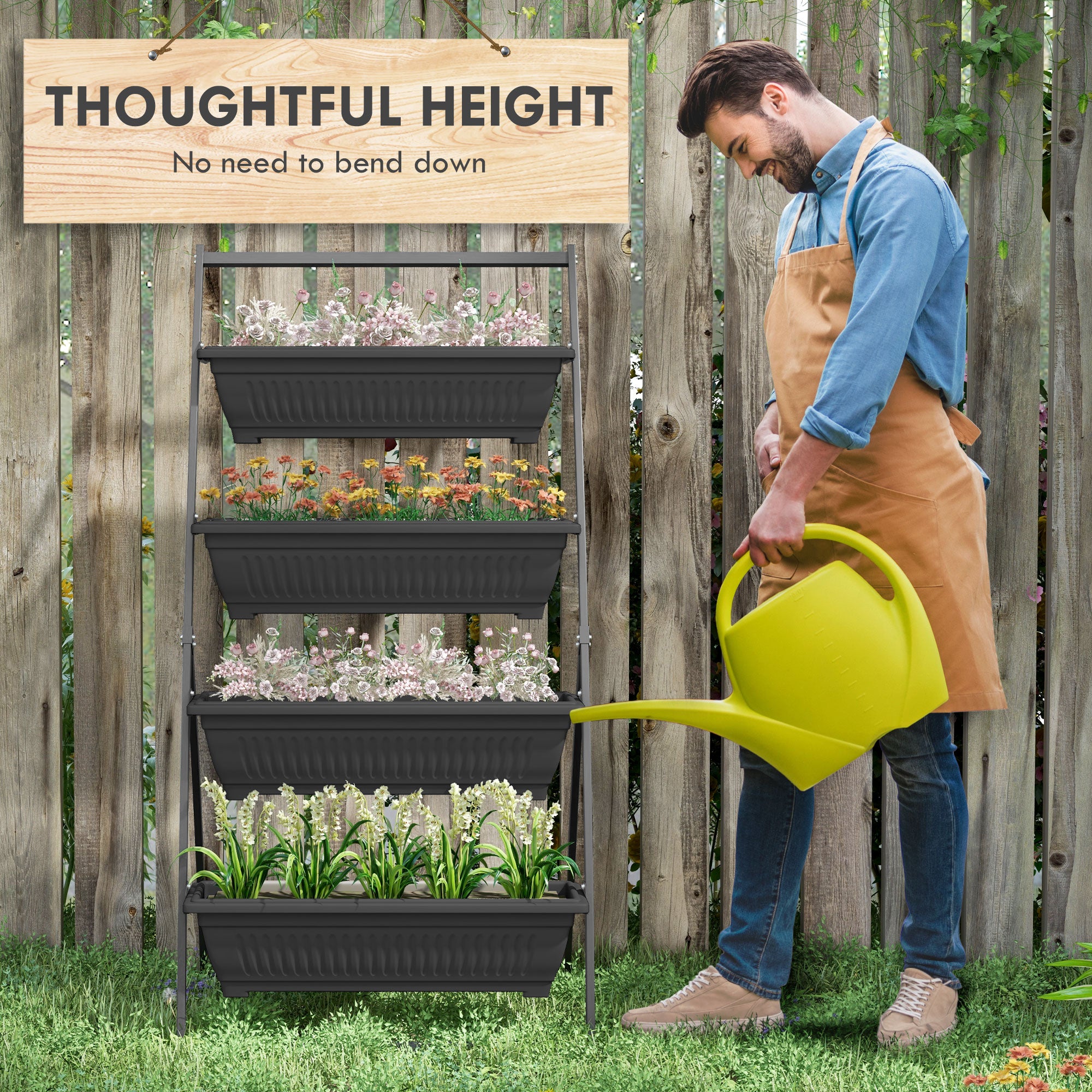 Outsunny Plant Stand with 4 Levels, Multifunctional Plant Rack, Multi-layer Flower Rack, Flower Stand for Garden, Balcony, Brown, 40 x 40 x 81 cm Outsunny Plant Stand with 4 Levels, Multifunctional Plant Rack, Multi-layer Flower Rack, Flower Stand for Garden, Balcony, Brown, 40 x 40 x 81 cm