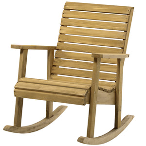 Outsunny Wooden Outdoor Rocking Chair, Traditional Slatted Wood Rocker Chair with Armrests and High Backrest for Indoor & Outdoor, Light Brown