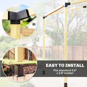 Pergola Kit, 15° Slanted Roof Pergola Bracket Kit with 2 3-Way Corner Brackets, 2 Post Bases, 2 Wall Mounts for 4"x 4" (Actual 3.6" X 3.6") Lumber, 6 PCS DIY Hardware with Screws, Black