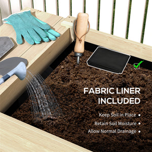 Raised Garden Bed, 81.5 x 23 x 30.5 in Elevated Wood Planter Box w/ Foldable Side Table and Bottom Shelf, Raised Planter w/ Bed Liners and Drainage Holes, Natural