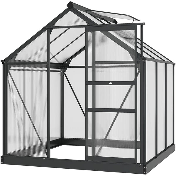 Outsunny 6' x 6' Greenhouse for Outdoors, Polycarbonate Greenhouse with Rain Gutter and Roof Vent, Aluminum Walk-in Green Houses for Outside for Patio Backyard Garden, Gray