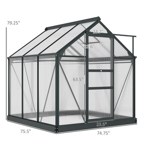 Outsunny 6' x 6' Greenhouse for Outdoors, Polycarbonate Greenhouse with Rain Gutter and Roof Vent, Aluminum Walk-in Green Houses for Outside for Patio Backyard Garden, Gray