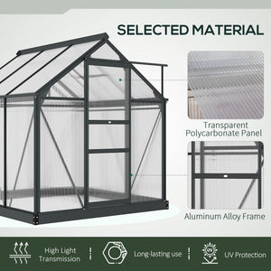 Outsunny 6' x 6' Greenhouse for Outdoors, Polycarbonate Greenhouse with Rain Gutter and Roof Vent, Aluminum Walk-in Green Houses for Outside for Patio Backyard Garden, Gray