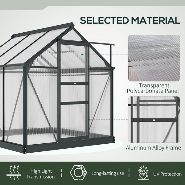 Outsunny 6' x 6' Greenhouse for Outdoors, Polycarbonate Greenhouse with Rain Gutter and Roof Vent, Aluminum Walk-in Green Houses for Outside for Patio Backyard Garden, Gray