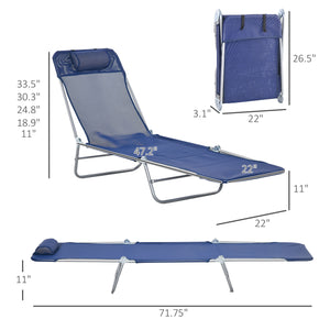 Outsunny 2 Piece Folding Chaise Lounge Chairs, Pool Sun Tanning Chairs, Outdoor Lounge Chairs with Reclining Back, Breathable Mesh Seat, Headrest for Beach, Yard, Patio, Dark Blue