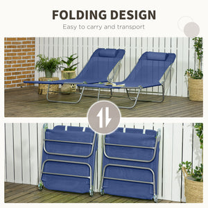 Outsunny 2 Piece Folding Chaise Lounge Chairs, Pool Sun Tanning Chairs, Outdoor Lounge Chairs with Reclining Back, Breathable Mesh Seat, Headrest for Beach, Yard, Patio, Dark Blue