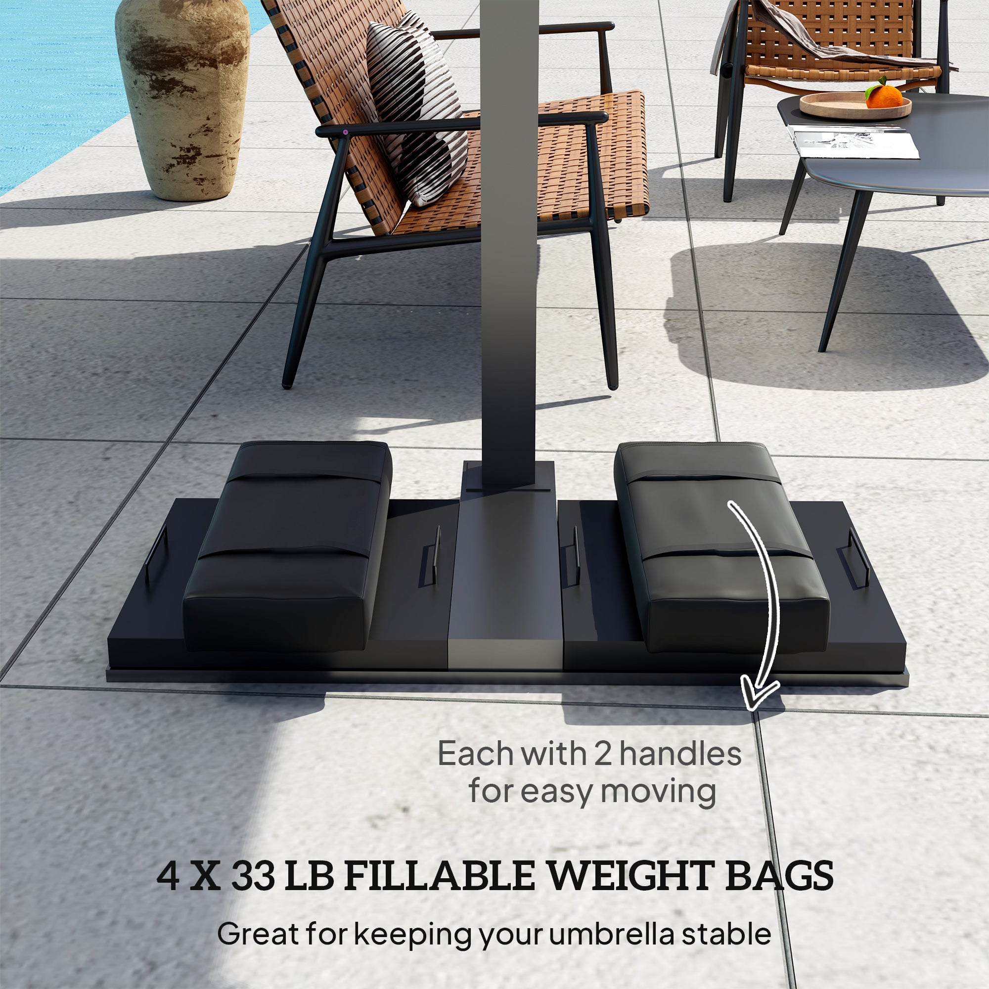 Outsunny 4-Pack Umbrella Weight Bags,Holds 33lbs Sand Each, Black