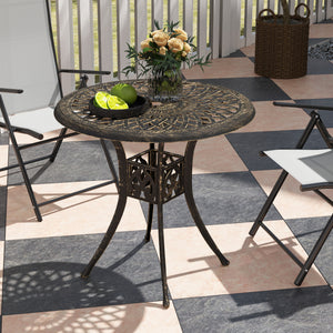 30-inch Round Patio Dining Table with Umbrella Hole Cast Aluminium Outdoor Bistro Table Only, Brown