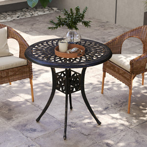 30-inch Round Patio Dining Table with Umbrella Hole Cast Aluminium Outdoor Bistro Table Only, Brown