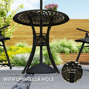 30-inch Round Patio Dining Table with Umbrella Hole Cast Aluminium Outdoor Bistro Table Only, Brown