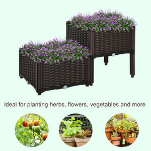 Outsunny 2 Piece Raised Garden Bed with Legs, Self-Watering Planter Box Raised Bed to Grow Flowers, Herbs & Vegetables, Brown