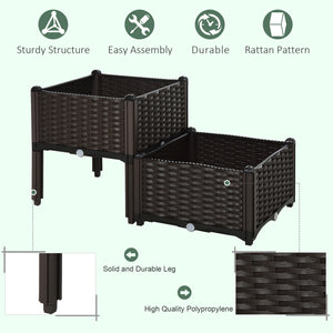 Outsunny 2 Piece Raised Garden Bed with Legs, Self-Watering Planter Box Raised Bed to Grow Flowers, Herbs & Vegetables, Brown