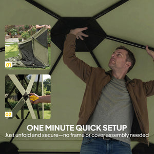 10 x 11 ft Pop Up Gazebo Screen Tent, Outdoor Portable Instant Camping Canopy Screen House Sun Shelter with Mesh Nettings, Carry Bag, Ground Stakes, Ropes for Patio, Backyard, Dark Green