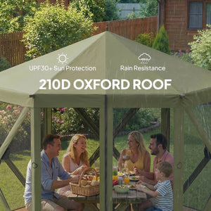 10 x 11 ft Pop Up Gazebo Screen Tent, Outdoor Portable Instant Camping Canopy Screen House Sun Shelter with Mesh Nettings, Carry Bag, Ground Stakes, Ropes for Patio, Backyard, Dark Green