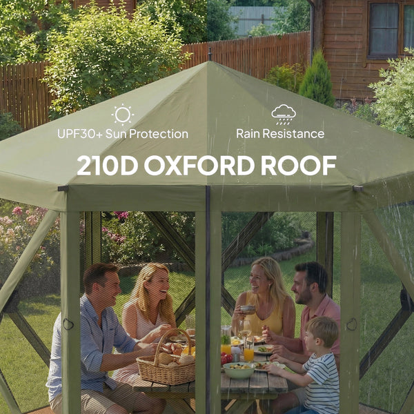 10 x 11 ft Pop Up Gazebo Screen Tent, Outdoor Portable Instant Camping Canopy Screen House Sun Shelter with Mesh Nettings, Carry Bag, Ground Stakes, Ropes for Patio, Backyard, Dark Green