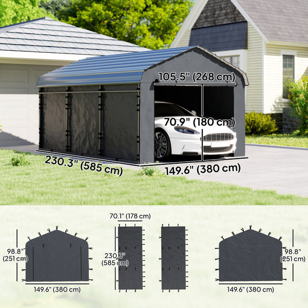 Carport Replacement Canopy Cover Sidewalls for 12' x 20' Carport, UPF50+ Waterproof PE Garage Car Tent Shelter Tarp with Roll up Door, Sidewall ONLY, Dark Grey