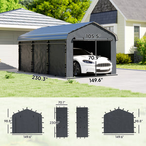 Carport Replacement Sidewall Panels Set of 4 for 12' x 20' Carports, UPF50+ Waterproof PE Tarp Replacement Side Wall Cover with Zipper Door, Top Cover and Frame Not Included, Dark Gray