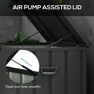 119 Gallon Deck Box, Outdoor Storage Box with Wheels and Handles, Lockable Galvanised Steel Outside Storage Container for Tools, Cushions, Dark Grey