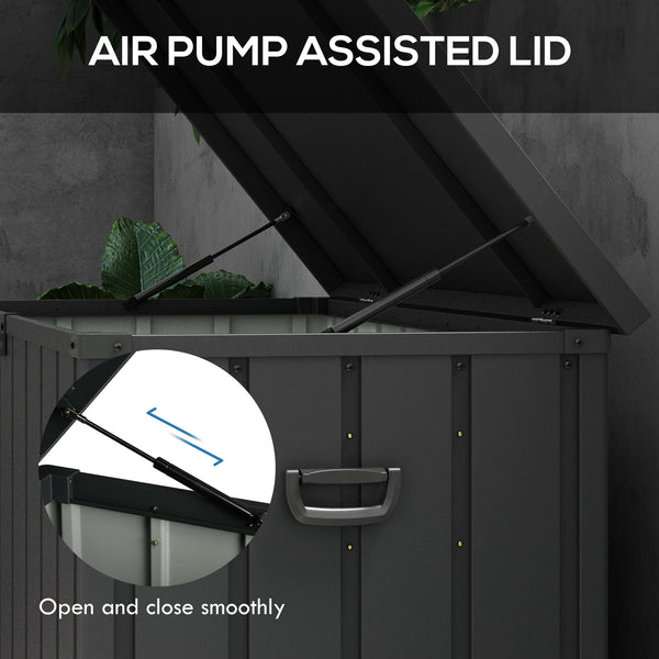 119 Gallon Deck Box, Outdoor Storage Box with Wheels and Handles, Lockable Galvanised Steel Outside Storage Container for Tools, Cushions, Dark Grey