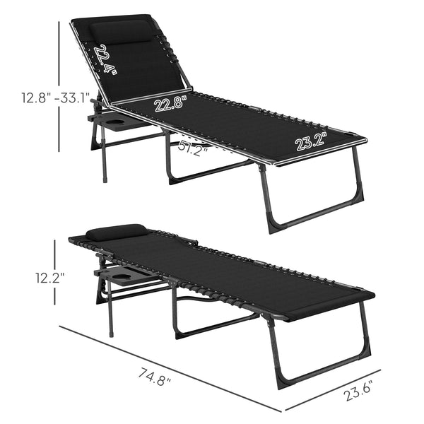 Folding Chaise Lounge Chair Outdoor Tanning Chair with Side Table, 5-Level Adjustable Beach Lounge Chair with Headrest, Side Pocket for Patio, Backyard, Beach, Poolside, Black