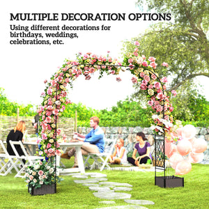7.2ft Garden Arch with 2 Planter Boxes, PE-Coated Steel Outdoor Trellis Arbor for Climbing Plants, Wedding Arch for Party Outdoor Garden Backyard, Black
