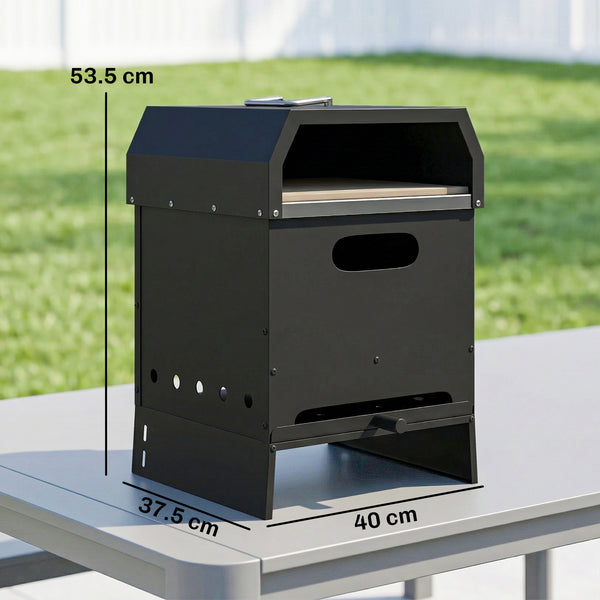 3 in 1 Outdoor Pizza Oven, Portable Wood Fired Pizza Maker with Handles, Stone and Peel, Charcoal BBQ Grill for Garden, Party, Camping, Picnic