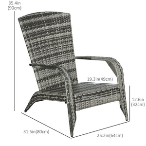 Patio Wicker Adirondack Chair, Outdoor PE Rattan Fire Pit Chair, Muskoka Chair w/ Soft Cushions, Tall Curved Backrest and Comfortable Armrests for Deck Garden, Grey