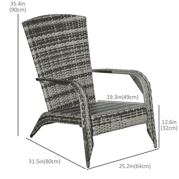 Patio Wicker Adirondack Chair, Outdoor PE Rattan Fire Pit Chair, Muskoka Chair w/ Soft Cushions, Tall Curved Backrest and Comfortable Armrests for Deck Garden, Grey