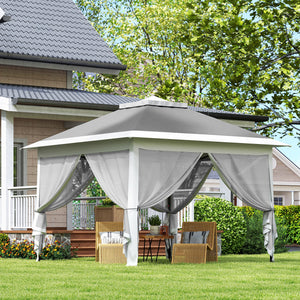 3.3 x 3.3m Pop Up Gazebo, Double Roof Foldable Canopy Tent with Zipped Mesh Sidewalls, Height Adjustable and Carrying Bag, Event Tent for Patio Garden, Dark Grey