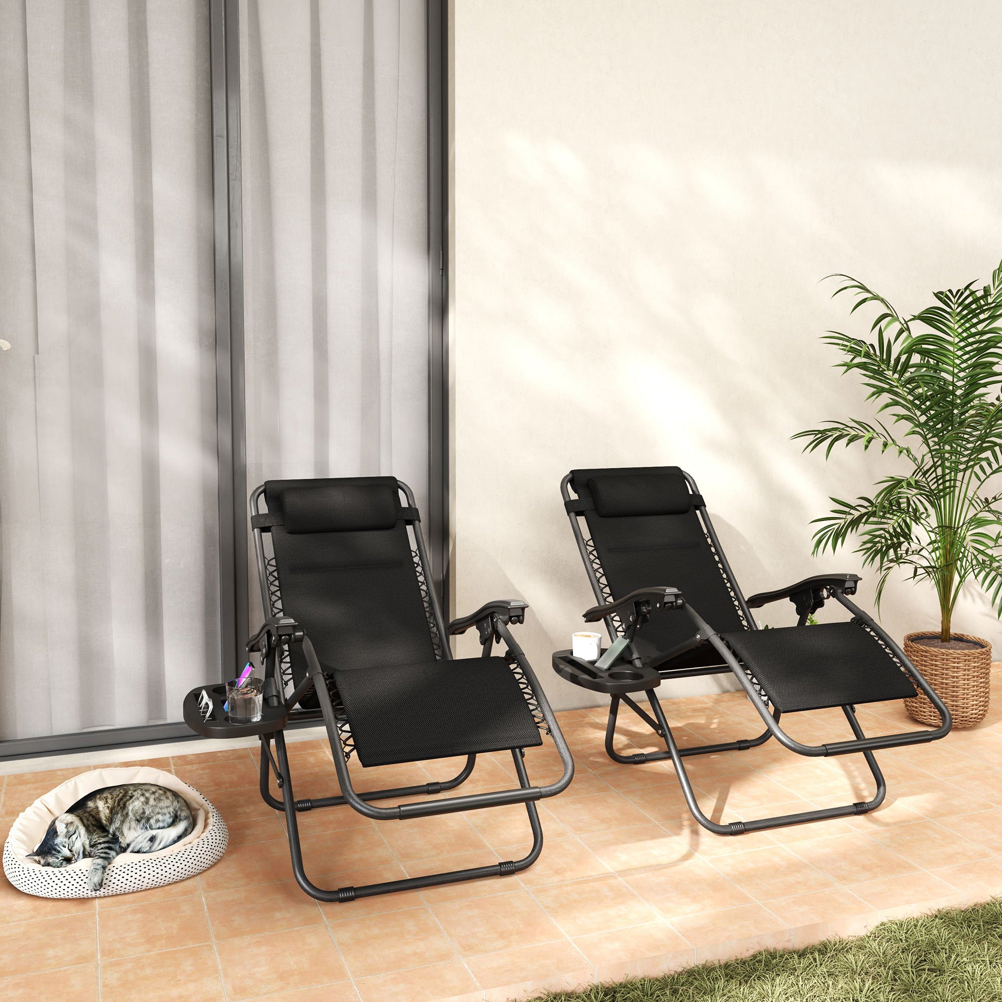 Outsunny 2-Piece Zero Gravity Folding Lounge Chair Set with