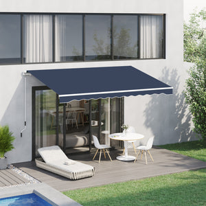 Outsunny 10' x 8' Retractable Awning, Patio Awnings, Sunshade Shelter w/ Manual Crank Handle, UV & Water-Resistant Fabric and Aluminum Frame for Deck, Balcony, Yard, Blue