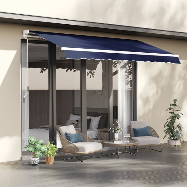 Outsunny 10' x 8' Retractable Awning, Patio Awnings, Sunshade Shelter w/ Manual Crank Handle, UV & Water-Resistant Fabric and Aluminum Frame for Deck, Balcony, Yard, Blue