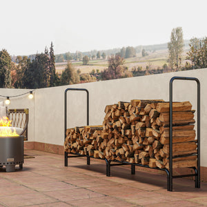 6.6 ft Firewood Rack with Waterproof Cover, Heavy Duty Metal Log Store Indoors with Steel Chains, Log Storage Holder for Outdoor Indoor Fireplace, Dark Green