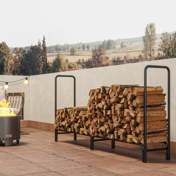 6.6 ft Firewood Rack with Waterproof Cover, Heavy Duty Metal Log Store Indoors with Steel Chains, Log Storage Holder for Outdoor Indoor Fireplace, Dark Green