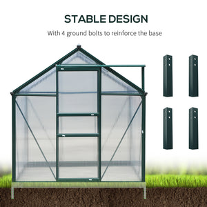 6' x 8' x 6.6' Polycarbonate Greenhouse, Walk-In Green House Kit Garden, Plants Grow, Galvanized Sheet Aluminum Frame with Rain Gutter, Vent and Sliding Door, Green