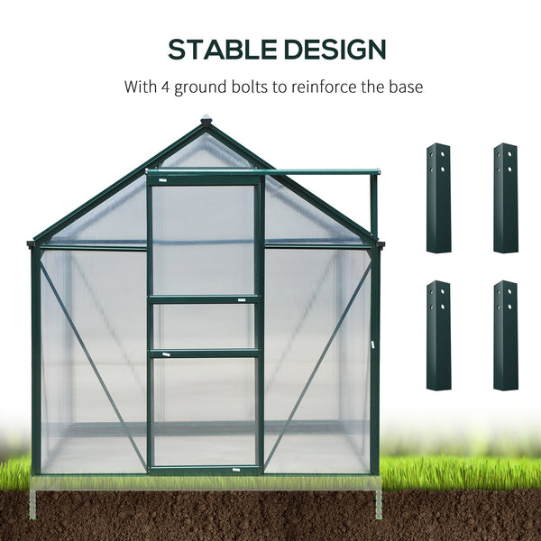 6' x 8' x 6.6' Polycarbonate Greenhouse, Walk-In Green House Kit Garden, Plants Grow, Galvanized Sheet Aluminum Frame with Rain Gutter, Vent and Sliding Door, Green