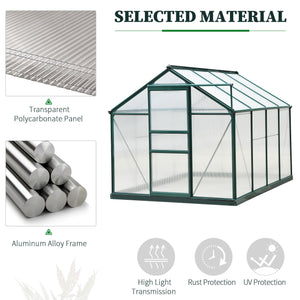 Outsunny 6' x 8' Greenhouse for Outdoors, Polycarbonate Greenhouse with Rain Gutter and Roof Vent, Aluminum Walk-in Green Houses for Outside for Patio Backyard Garden, Dark Green