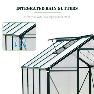 6' x 8' x 6.6' Polycarbonate Greenhouse, Walk-In Green House Kit Garden, Plants Grow, Galvanized Sheet Aluminum Frame with Rain Gutter, Vent and Sliding Door, Green