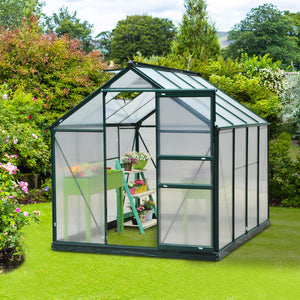 6' x 8' x 6.6' Polycarbonate Greenhouse, Walk-In Green House Kit Garden, Plants Grow, Galvanized Sheet Aluminum Frame with Rain Gutter, Vent and Sliding Door, Green