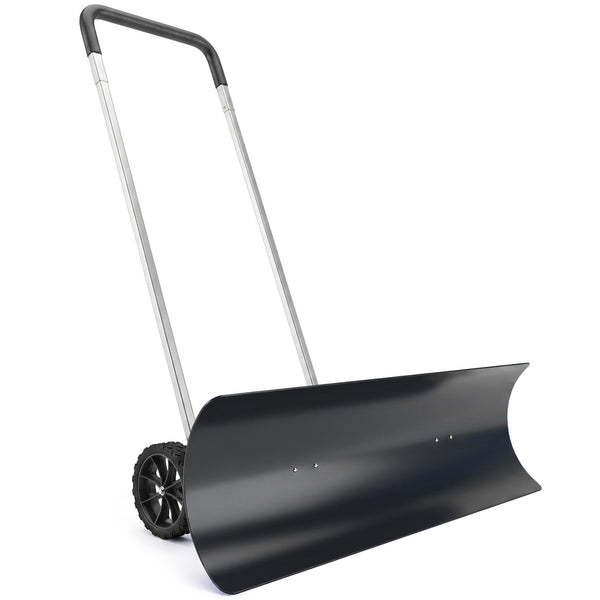37-Inch Extra Wide Snow Shovel with Wheels, Heavy Duty Aluminum Snow Pusher with Ergonomic Adjustable Handle, Angled Blade and Non-Slip Grip for Driveway, Sidewalks, Garden, Deck, Black