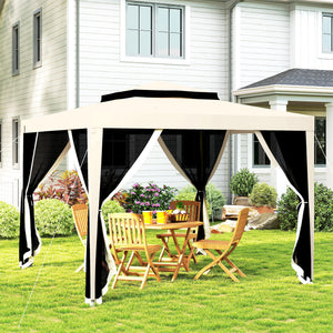 10' x 10' Canopy Tent, Party Tent with Mesh Netting and Double Tier Roof for Backyard, Garden, Patio, Outdoor, Beige