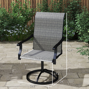 Outdoor Patio Swivel Chairs Set of 2, High Back Patio Dining Chairs with All-Weather Mesh Fabric and Metal Frame for Backyard, Lawn, Porch or Garden, Gray
