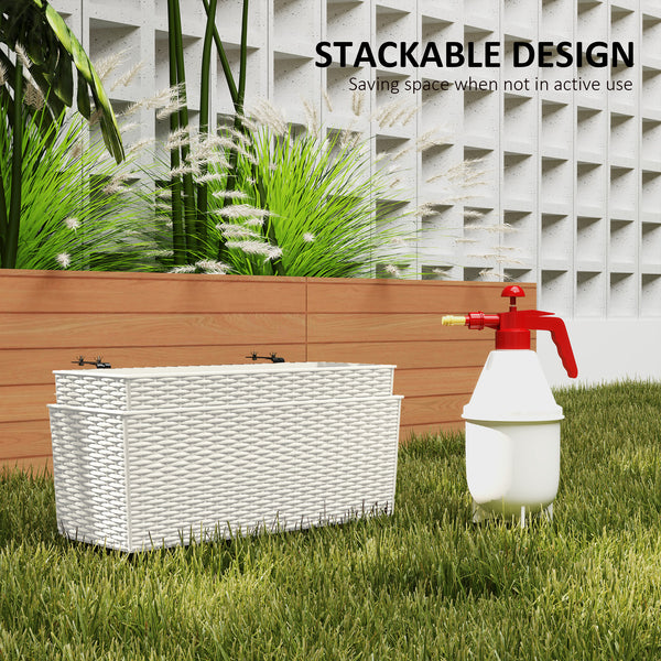 2 Pack Railing Planter Box, 20 Inch Hanging Flower Pots with Hooks and Drainage Hole, Rectangular Planters for Fence, Balcony, Garden, Patio, Rattan Look, White