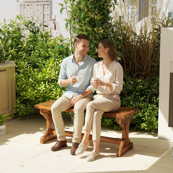 Outdoor Wooden Bench, 2-Person Rustic Patio Garden Bench Seat, Backless Outdoor Loveseat with Farmhouse X-Shaped Base for Porch, Park, Lawn, Yard, Carbonized