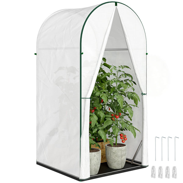 Mini Greenhouse, Portable Green House with Roll-Up Door, PE Base, Small Greenhouse for Garden Patio, 100 x 100 x 195 cm, White