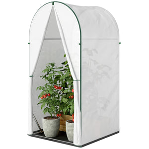 Mini Greenhouse, Portable Green House with Roll-Up Door, PE Base, Small Greenhouse for Garden Patio, 100 x 100 x 195 cm, White