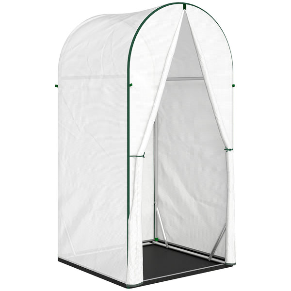 Mini Greenhouse, Portable Green House with Roll-Up Door, PE Base, Small Greenhouse for Garden Patio, 100 x 100 x 195 cm, White