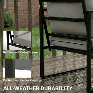 Outdoor Garden Furniture Set, 4 Piece Patio Furniture with Slatted Table, Loveseat and Armchairs, Indoor Outdoor Balcony Patio Conservatory Set with Metal Frame and Cushions, Grey
